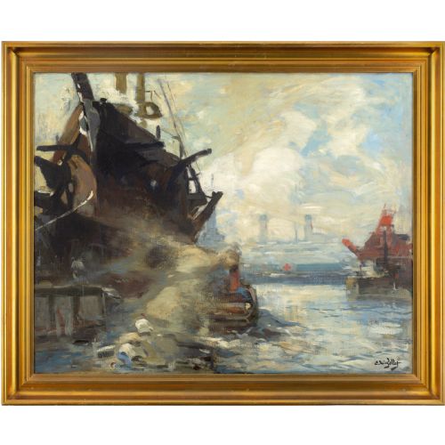 Eugène-louis Gillot, a Hospital Ship in Wartime - Antique Oil Painting