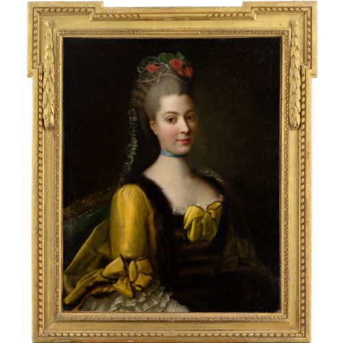 Late 18th-century French School, Portrait of an Elegant Woman in a Yellow Dress - Antique Oil Painting