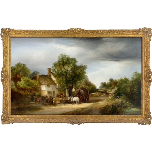 Edward Charles Williams & William Shayer, the Country Inn - Antique Oil Painting
