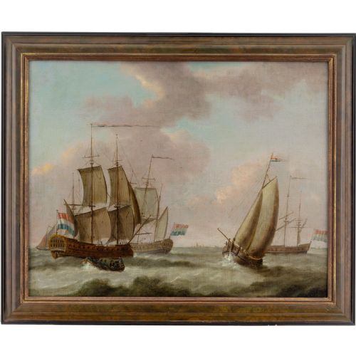 Early 18th-century Dutch School, Dutch Shipping in a Rolling Sea - Antique Oil Painting