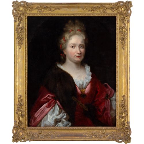 Early 18th-century French School, Portrait of a Lady in Red - Antique Oil Painting