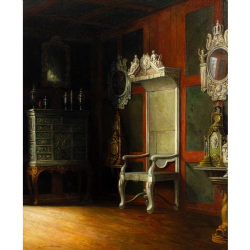fig 1. Christian Tilemann-Petersen, Interior, Rosenborg Slot - Antique Oil Painting