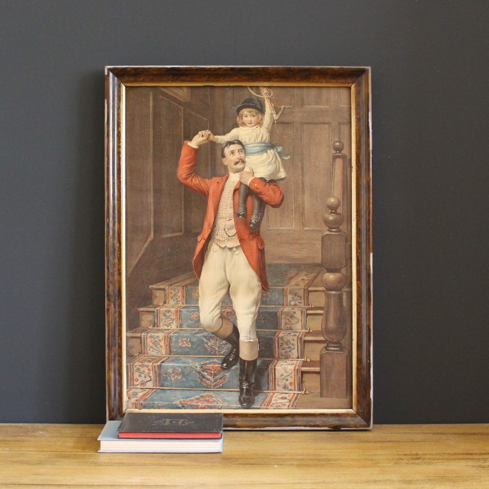 Huntsman & Daughter, Antique English Chromolithograph, Family Scene