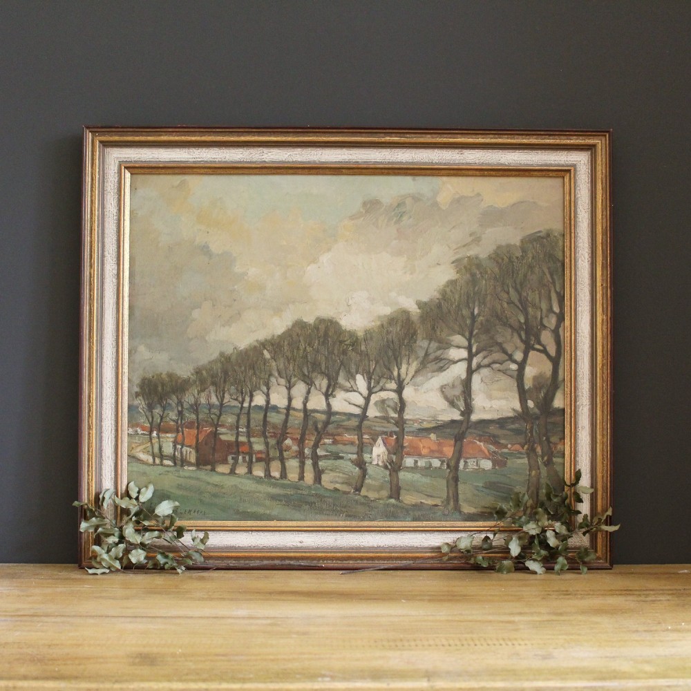 Village Approach, Mid-Century Continental Oil Painting, Impressionism