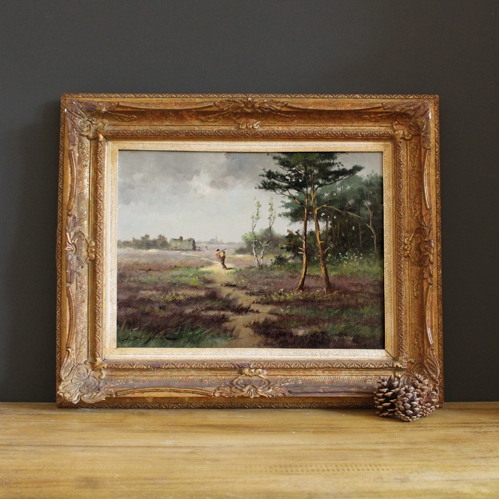 Returning Home, Original Early 20th Century Dutch Oil Painting, Landscape