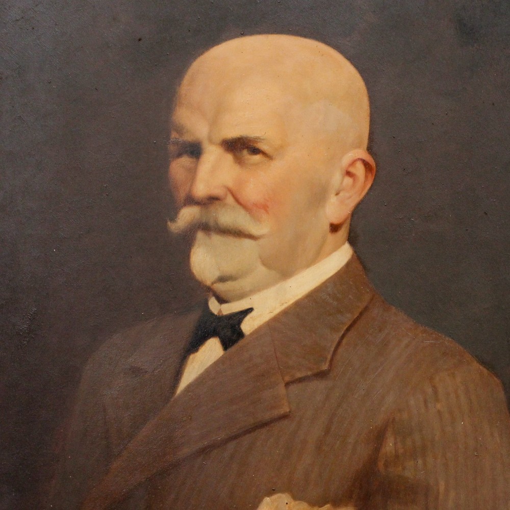 Portrait Of A Gentleman With A Bow Tie, Original Mid-Century Painting, Oil On Board