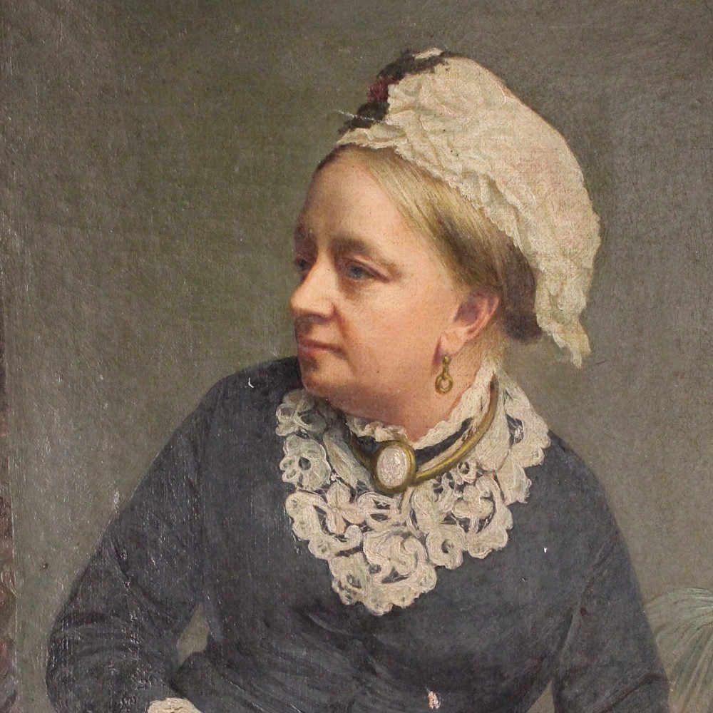 Victorian Portrait Of A Lady With An Open Book, Original Antique Oil Painting