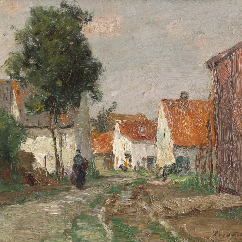Leon Riket, Village View, Original Antique Impressionist Oil Painting