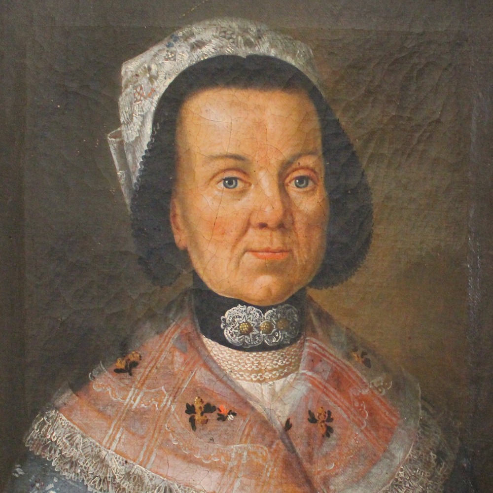 Bromberger, Portrait Of A Lady, Naive Antique Painting, Primitive
