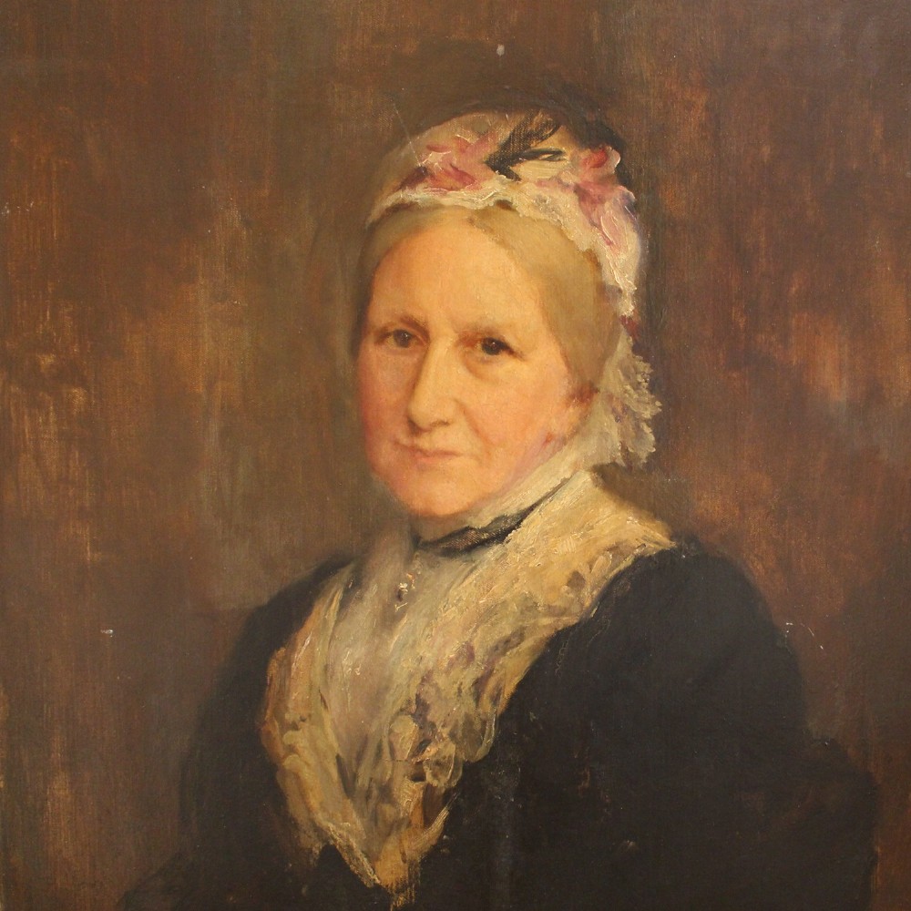 Percy Bigland, Portrait Of A Lady In A Lace Cap, Edwardian Portrait, Beautiful English Oil Painting