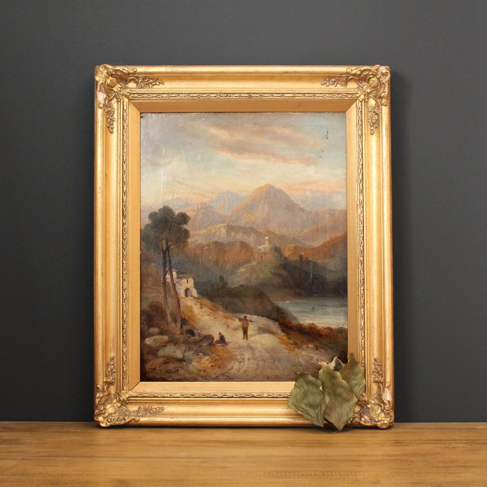 Scandinavian Landscape With Figures, Original Antique Landscape Painting