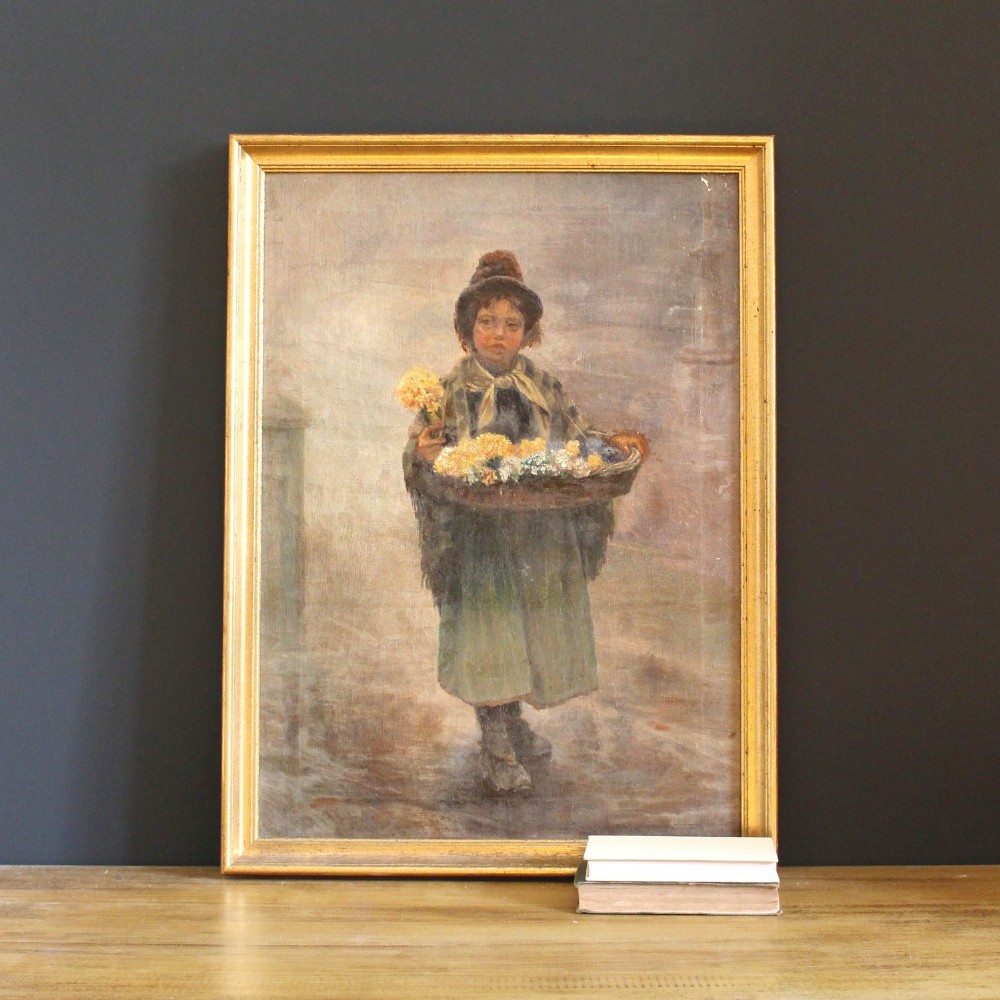 Portrait Of A Victorian Flower Girl, Oil Painting, London