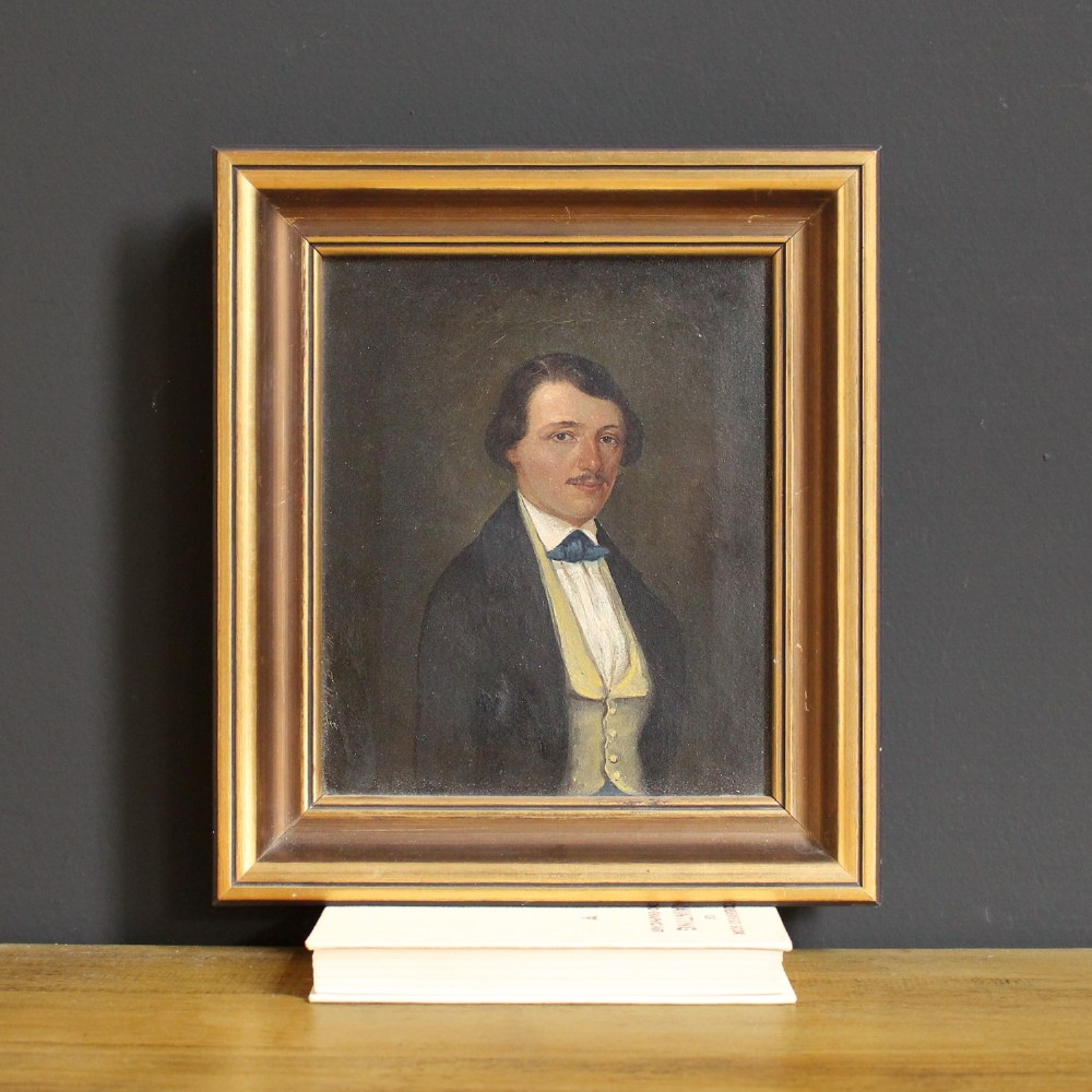 Portrait Of A Gentleman With A Yellow Waistcoat, Antique Oil Painting