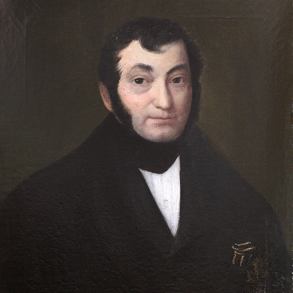 Continental Portrait Of A Gentleman With Side-Burns, Antique Painting, 19th-Century Portrait