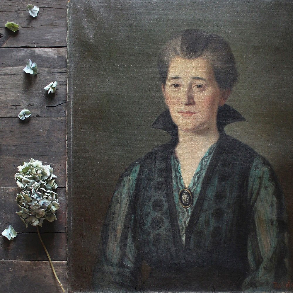 Josef Rolletschek, Portrait Of A Lady With Wide Collars, Antique Oil Painting