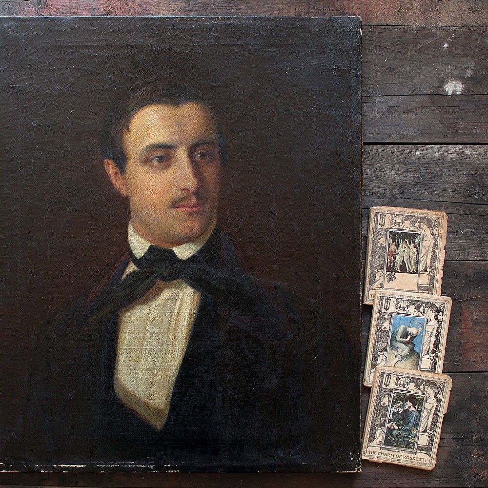 Continental Portrait Of A Gentleman With A Black Bow Tie, Antique Oil Painting