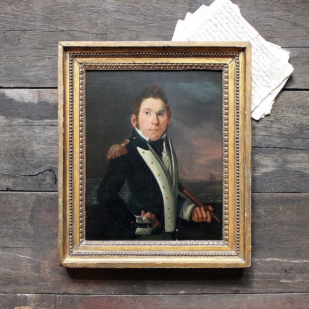 Portrait Of A British Royal Navy Lieutenant [Attr. Richard Livesay], Original Antique Naval Painting
