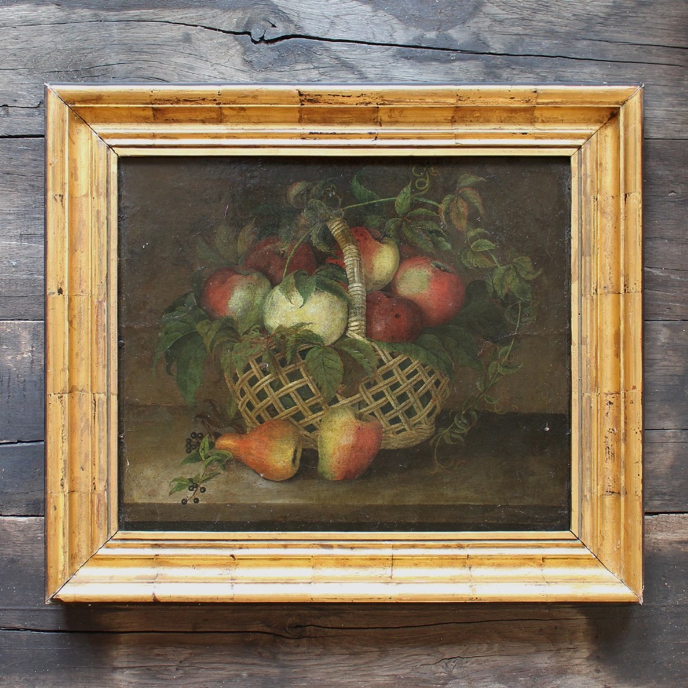 Italian Still Life With Apples, Berries & Pears, Antique Oil Painting