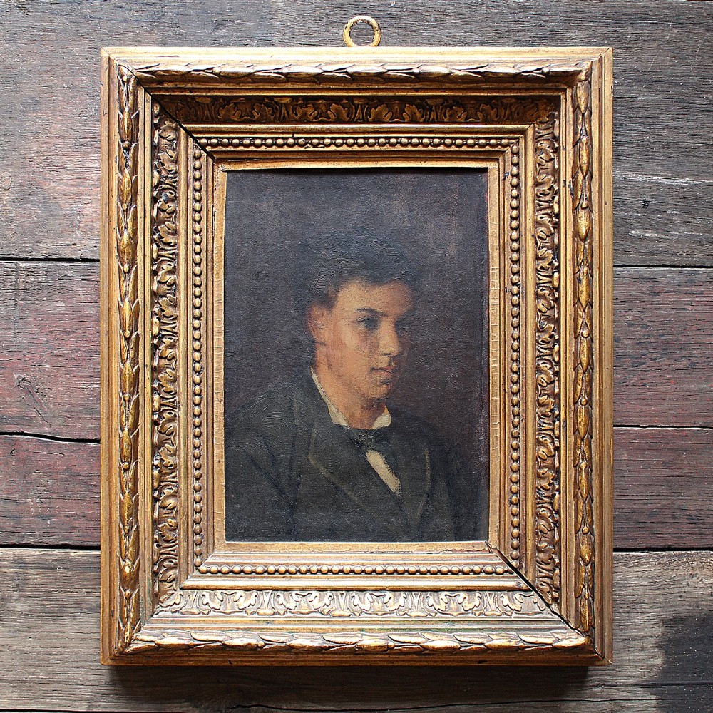 Édouard John Mentha, Portrait Of A Young Man, Antique Oil Painting