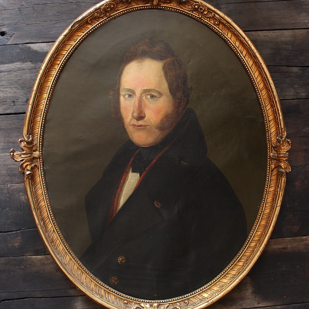 Continental Portrait Of A Gentleman, Antique Oil Painting