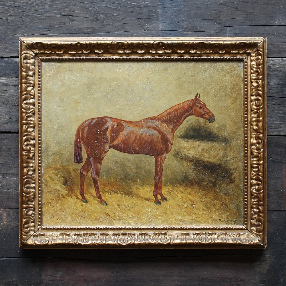 Karl Georg Arsenius, Portrait Of A Chestnut Horse, Antique Equestrian Oil Painting
