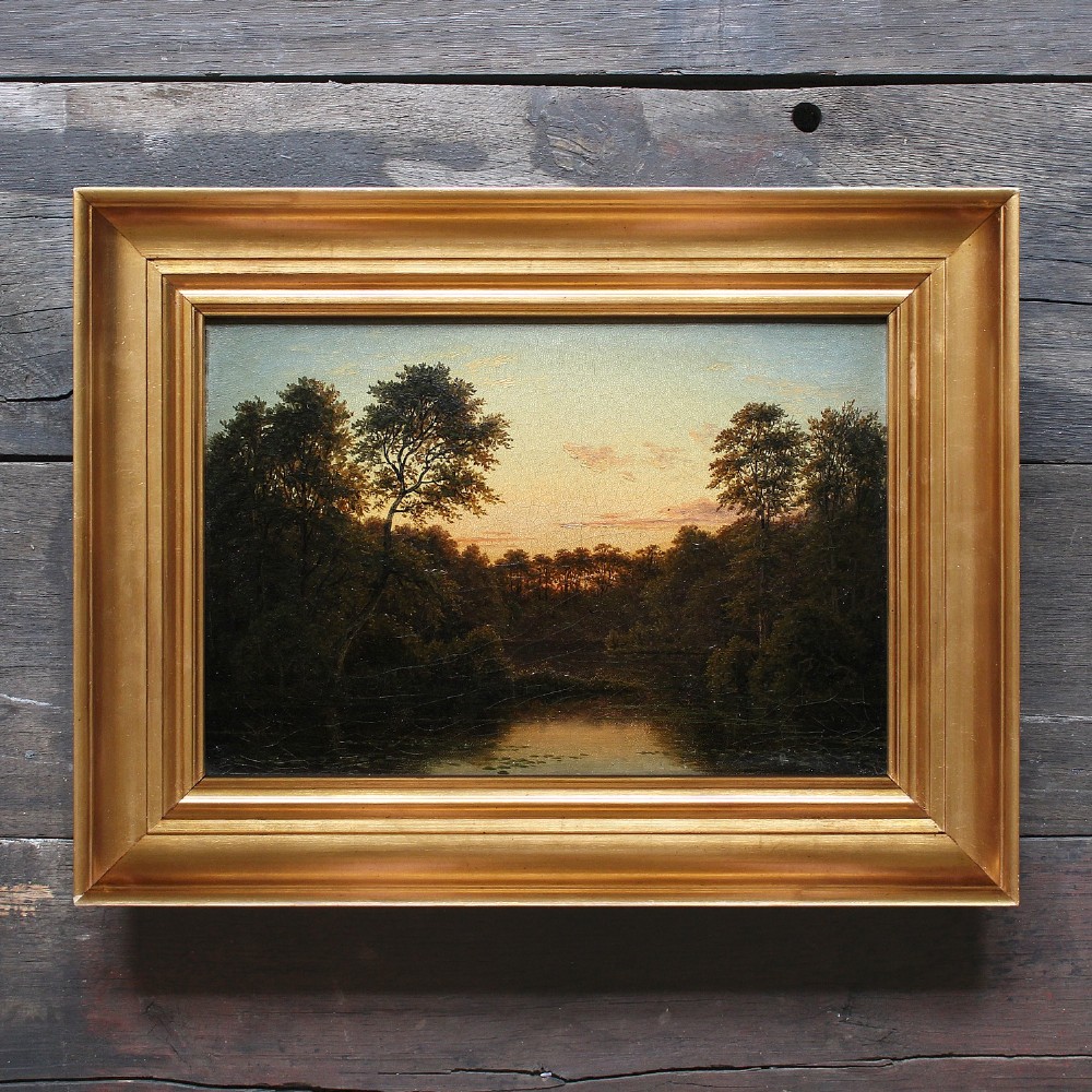Frederik C. Kiaerschou, At Favrskov In Jutland, Antique Oil Painting, Sunset