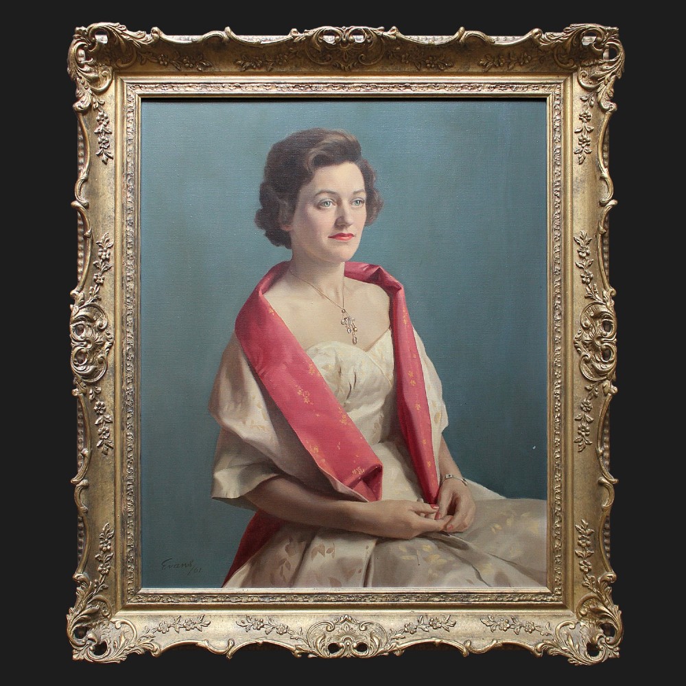 Attr. William Charles Evans, Portrait Of Betty Bell, Vintage Mid-Century British Oil Painting