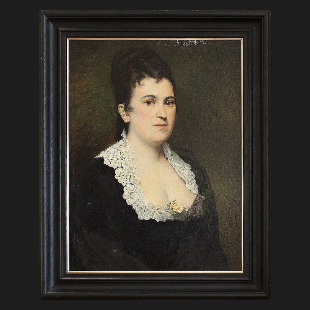 Jean Baptiste Discart, Large Portrait Of A Lady With A Yellow Rose, Antique Oil Painting