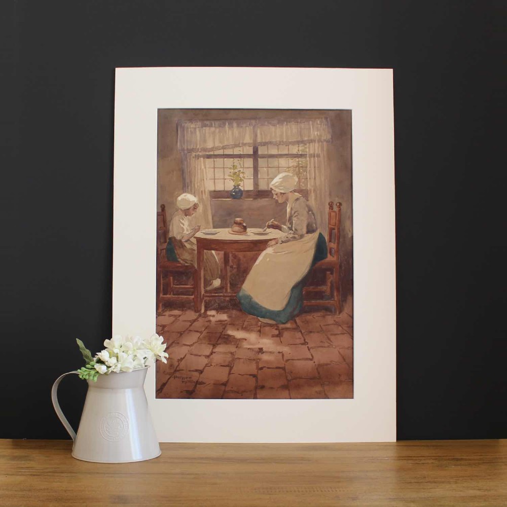 Hutton Mitchell, Evening Meal, Beautiful Genre Scene, Antique Painting