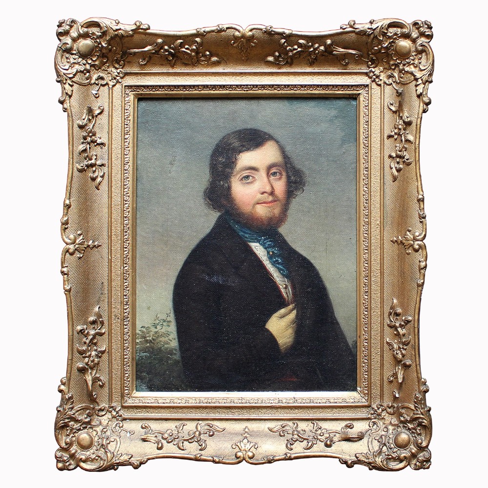 Portrait Of A Gentleman With A White Glove, Original 19th Century Oil Painting