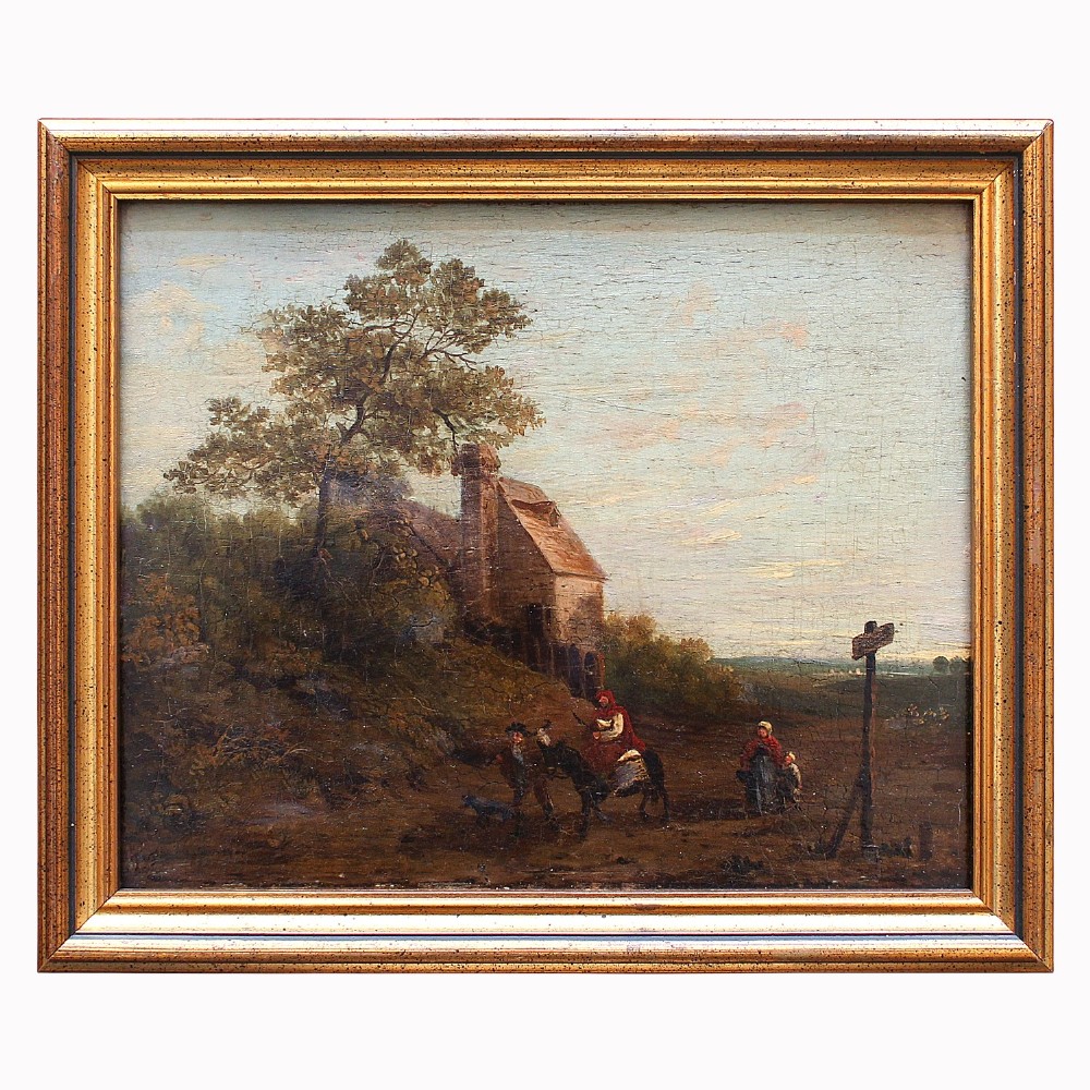 19th Century Dutch School Oil Painting, Figures & Rider On Country Track