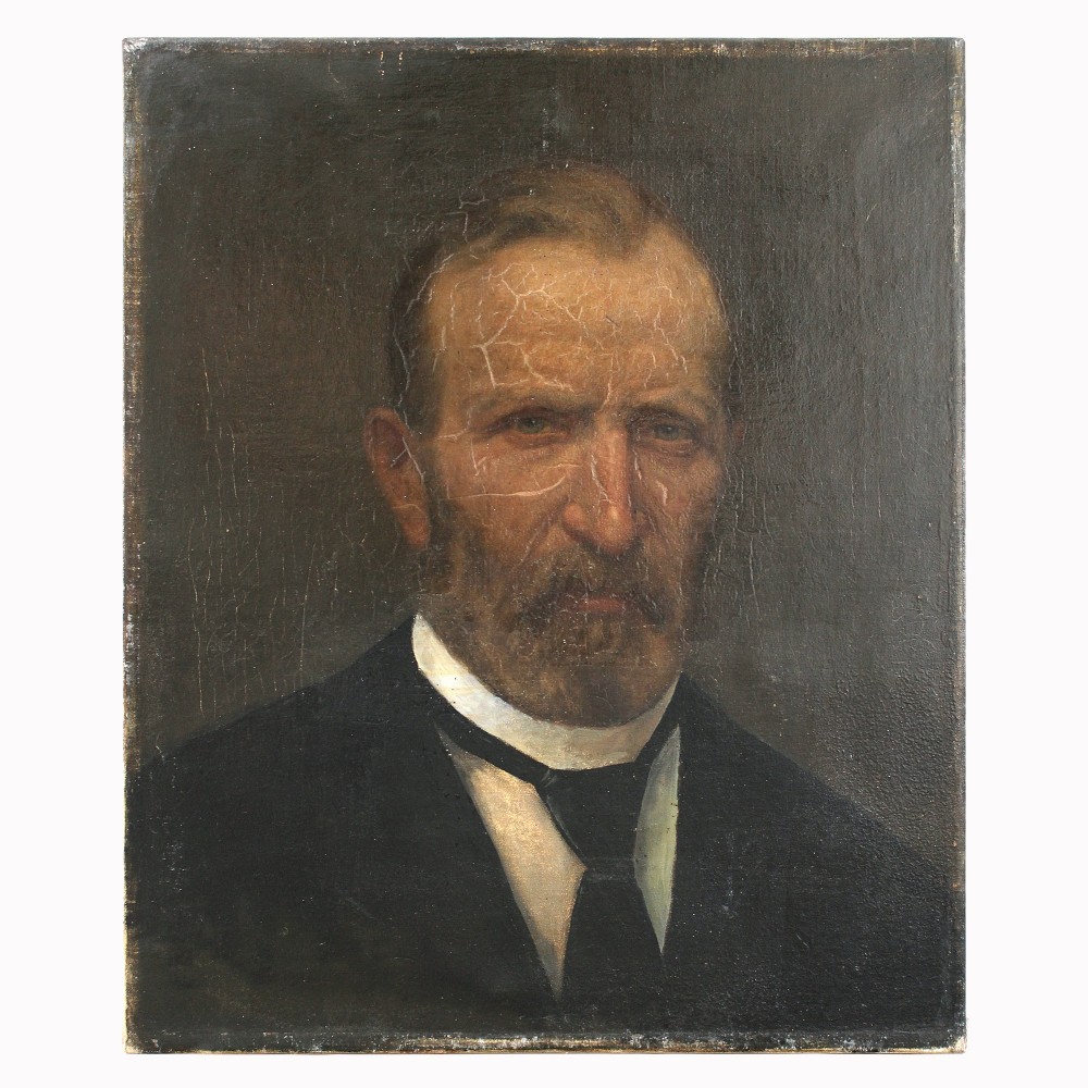 Worn Portrait Of An Older Gentleman, Old Dutch Oil Painting