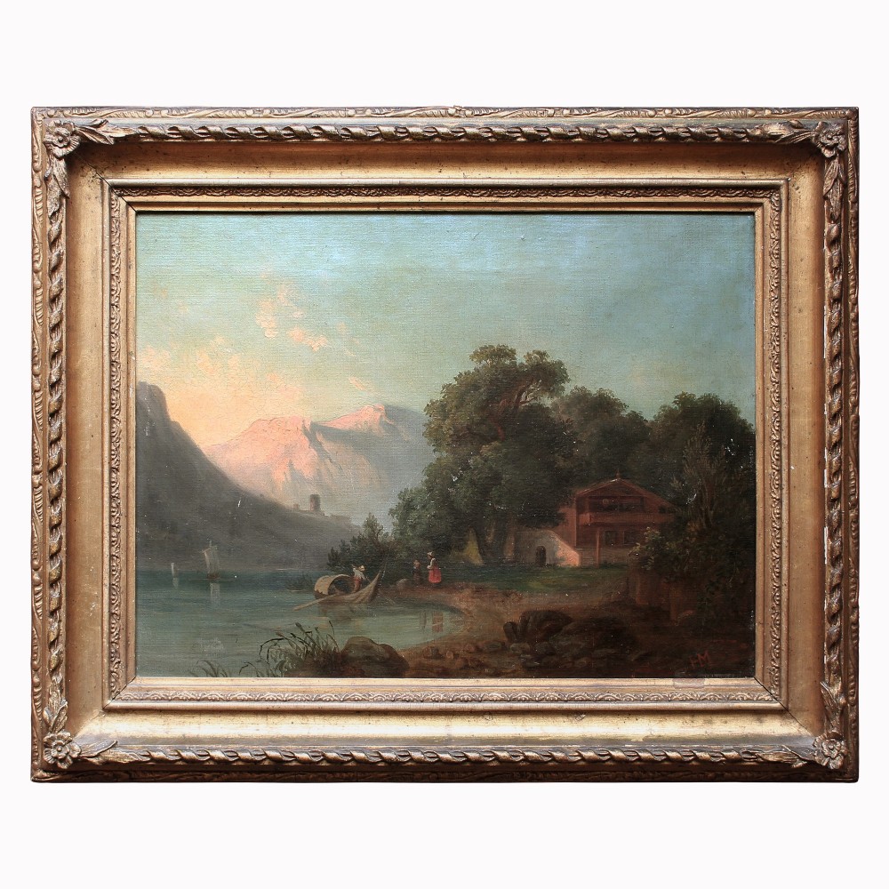 Helen Milde, Mountainous Landscape With Fjord, Antique Scandinavian Oil Painting