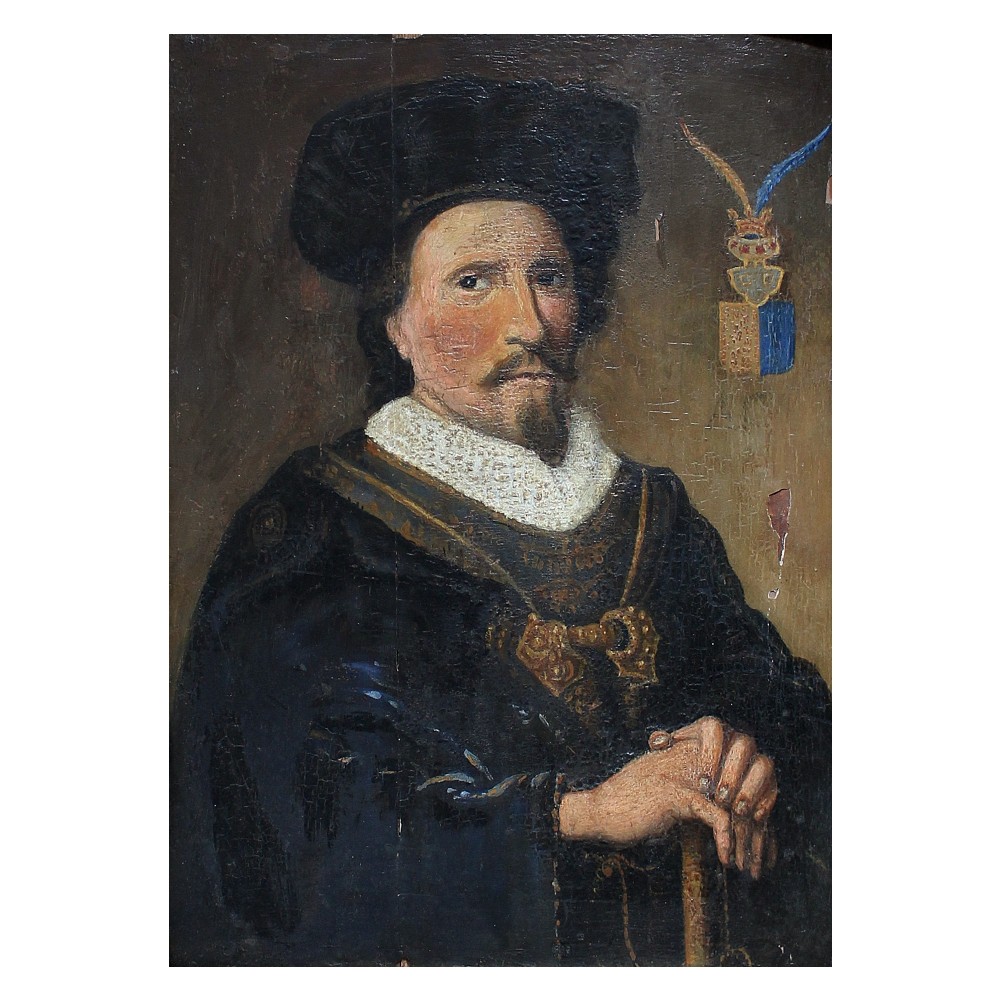 Portrait Of A 16th-Century Scandinavian Nobleman, Antique Oil On Panel