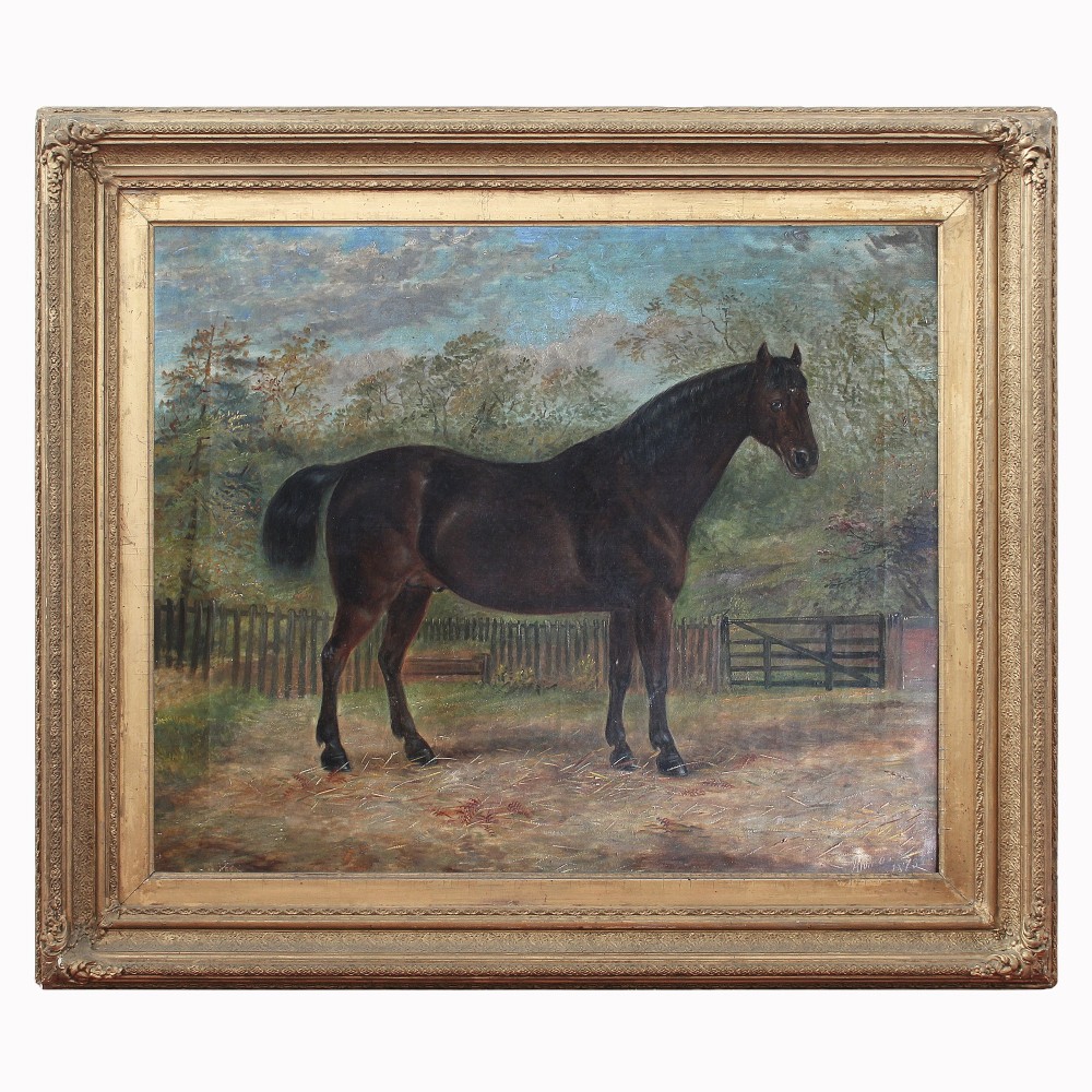 Portrait Of Alonzo, A Dark Brown Stallion, Provincial English Horse Painting