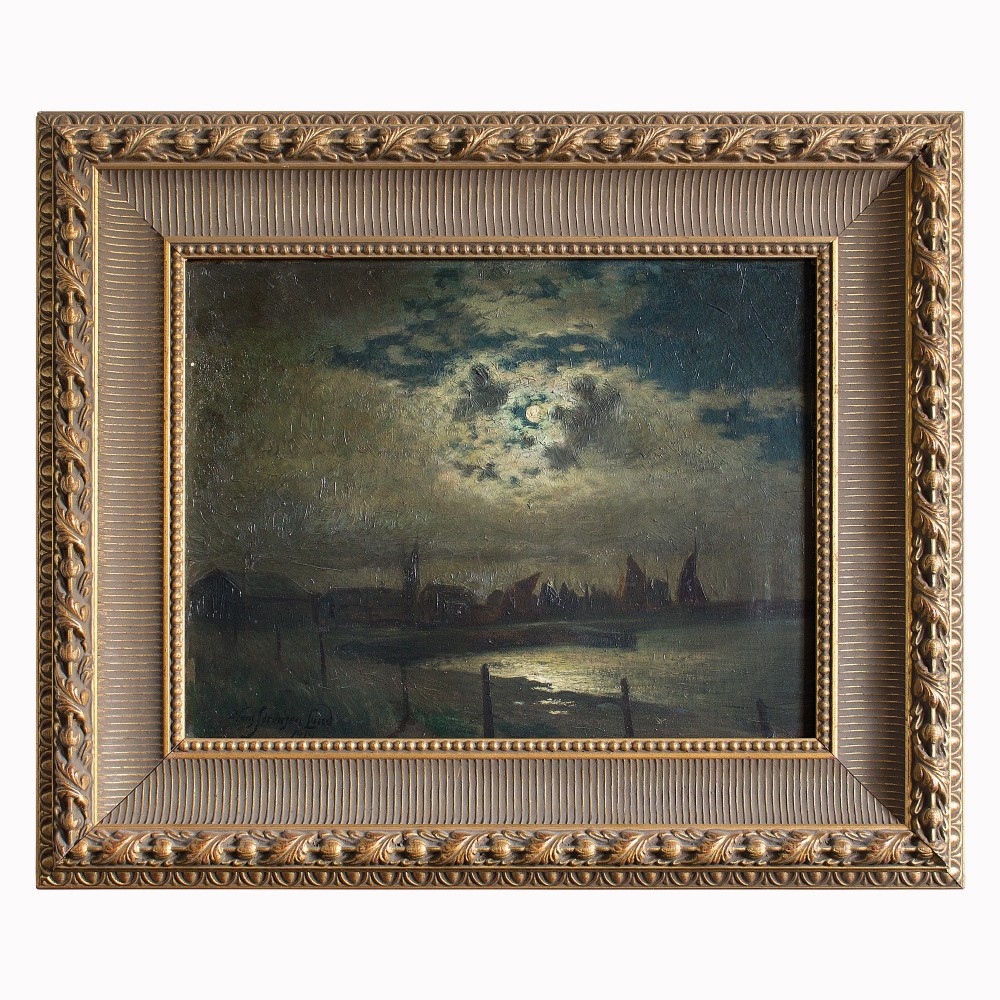 Hans Sørensen-Lund, Moonlit Harbour Scene