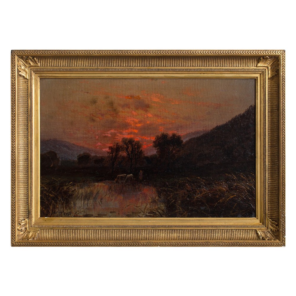 19th Century Pastoral Scene At Dusk, French Oil Painting
