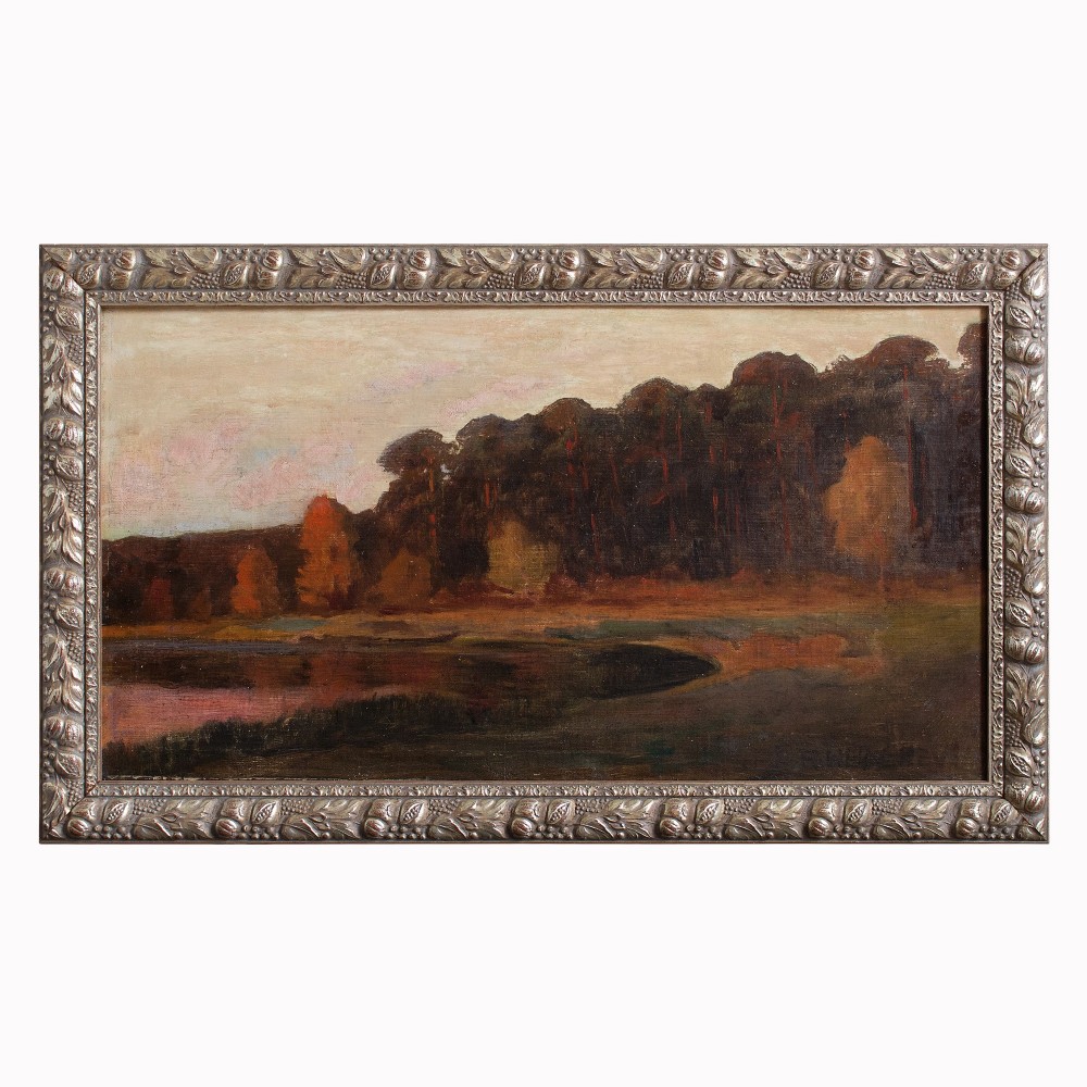 Rudolf Hellgrewe, Autumnal Landscape With Sunset, c.1900