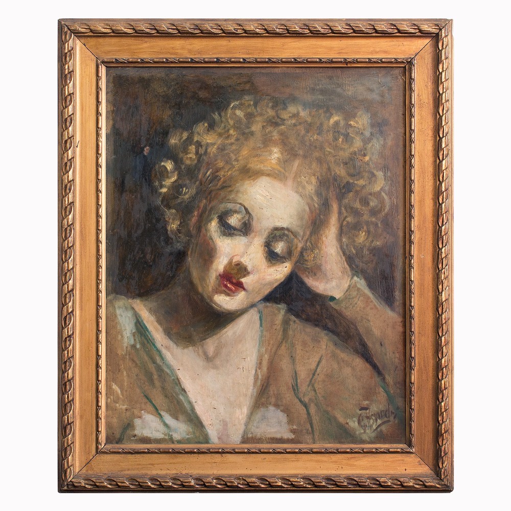 1930s Italian Portrait of a Woman with Curly Hair