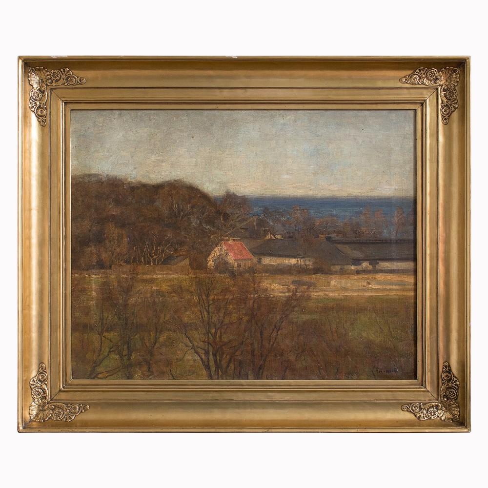 1900s Antique Landscape, Danish Coastal Landscape With Cottages