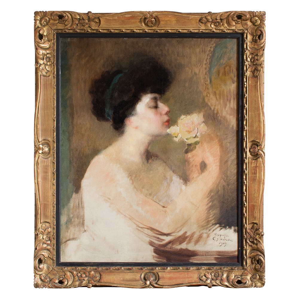Charles Joseph Watelet, Portrait Of A Lady With A Rose