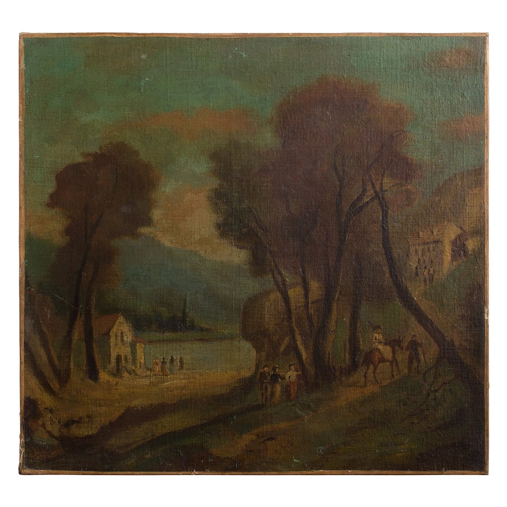 Naive 18th-Century Classical French Landscape Painting