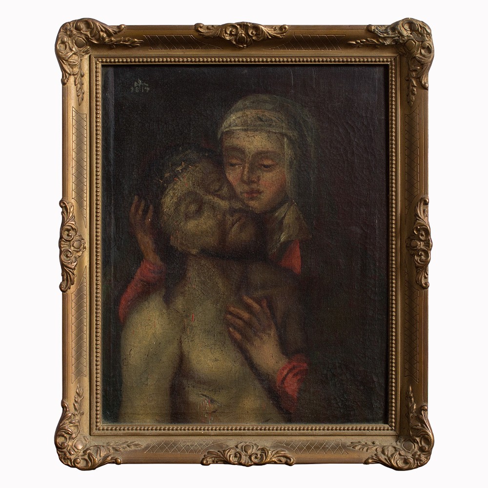 Small Early 19th-Century 'Pieta' Religious Oil Painting