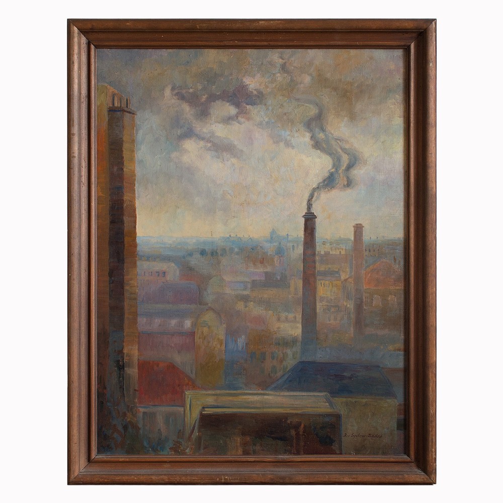 1940s Vintage Cityscape, Brita Von Sydow Södöö, City View With Chimneys