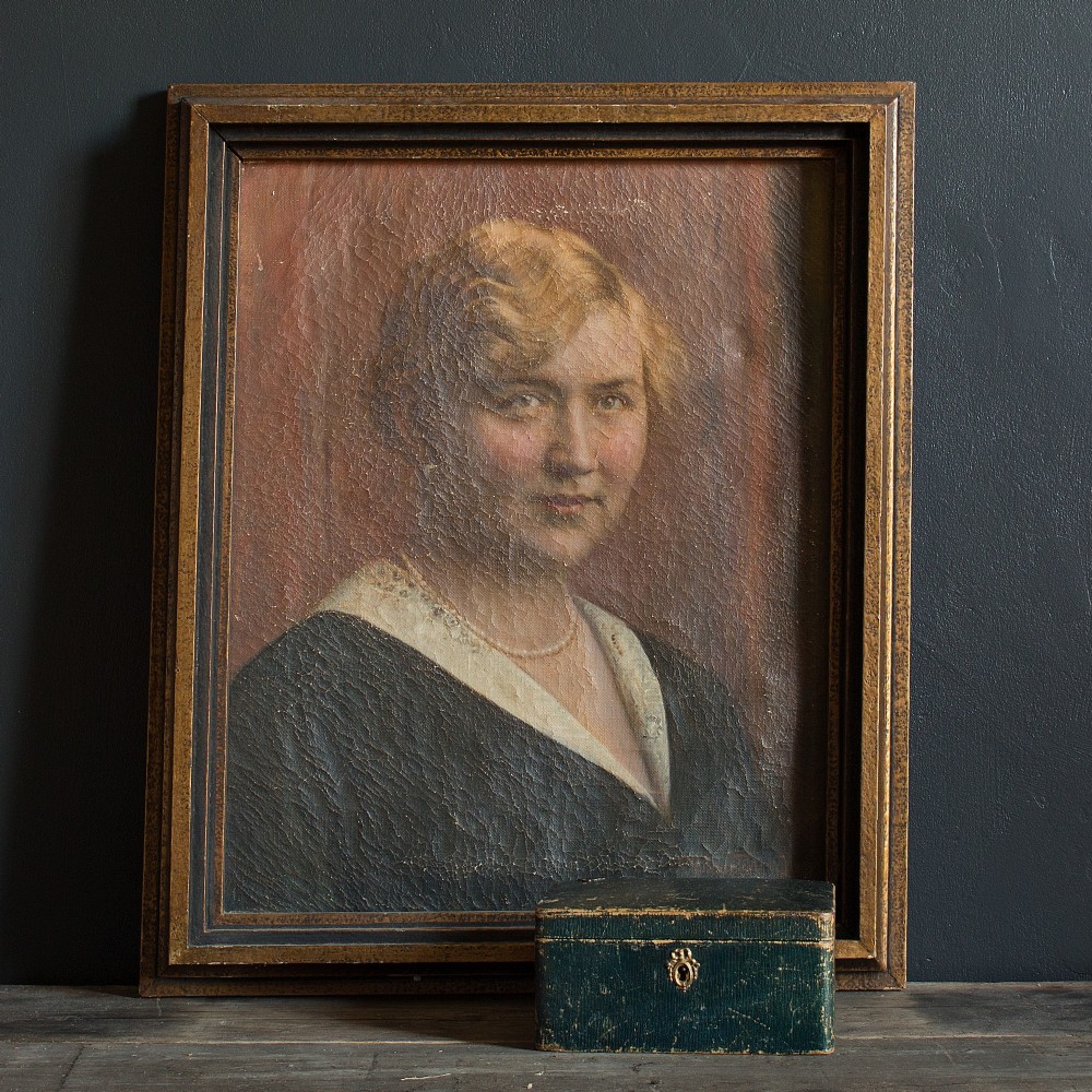 Early 20th-Century Austrian Portrait of a Woman with Pearls