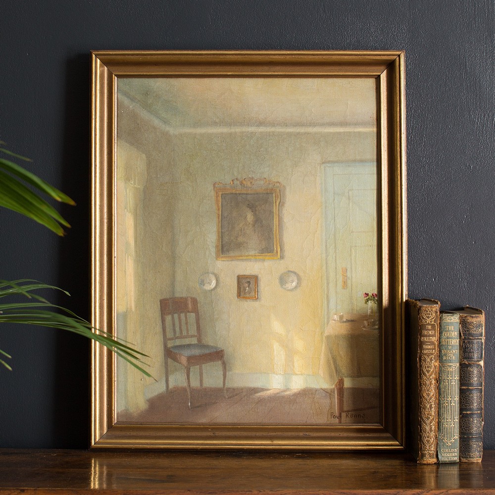 Poul Ronne, The Yellow Room, Danish Oil Painting