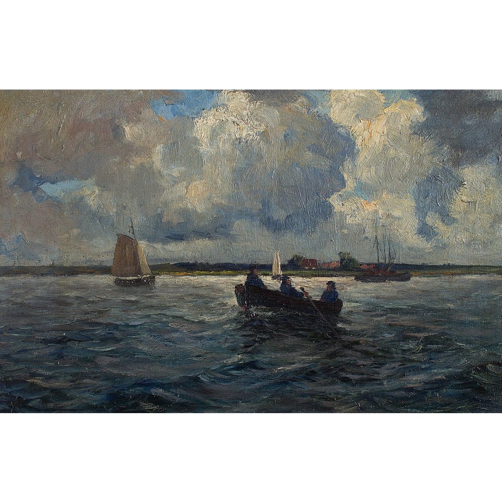 Antique Seascape, Dutch School, Fishermen on the Lake