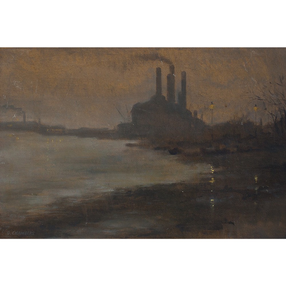 Evening On The Thames By Battersea, Oil Painting