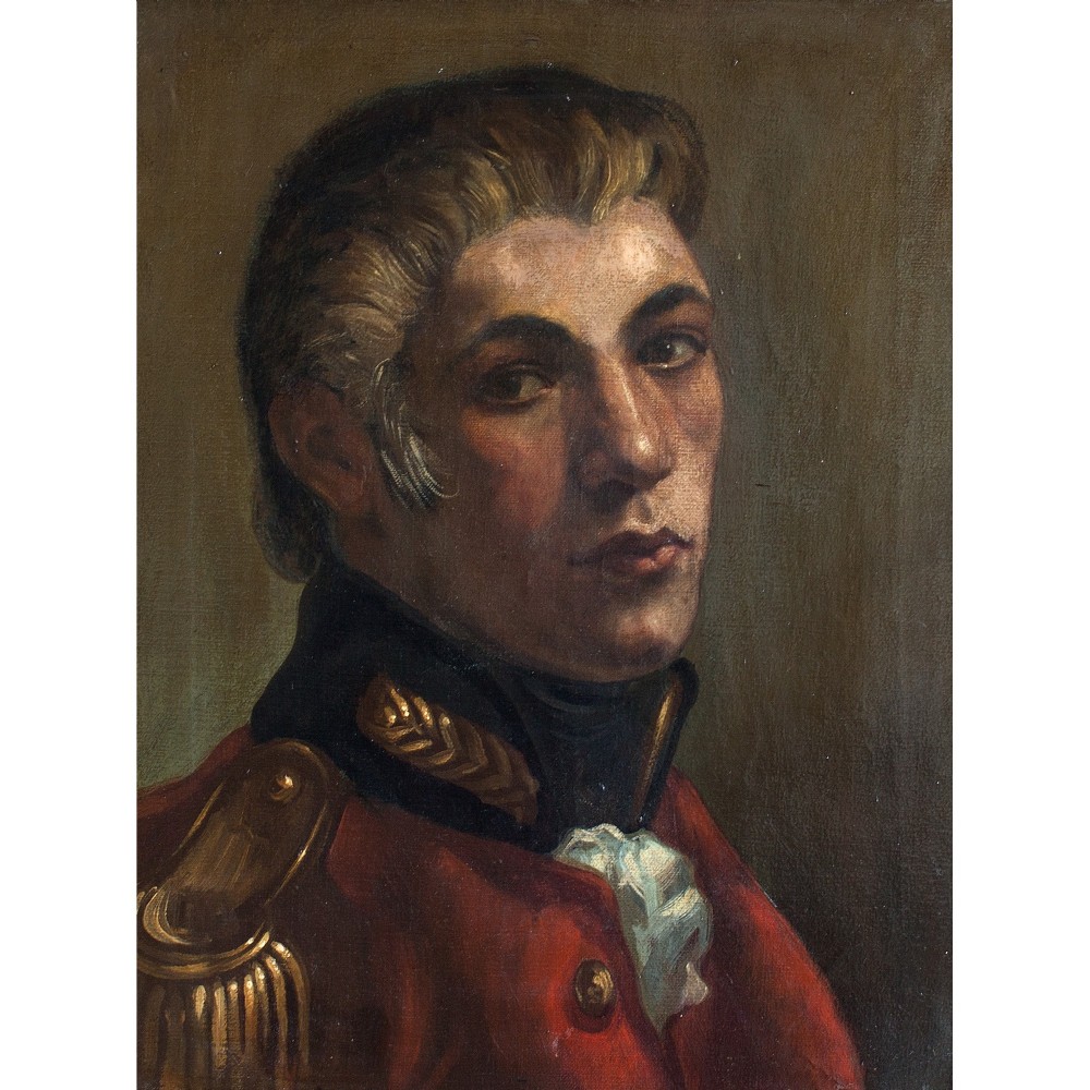 19th-Century Portrait Of An Officer In Uniform, Oil On Canvas