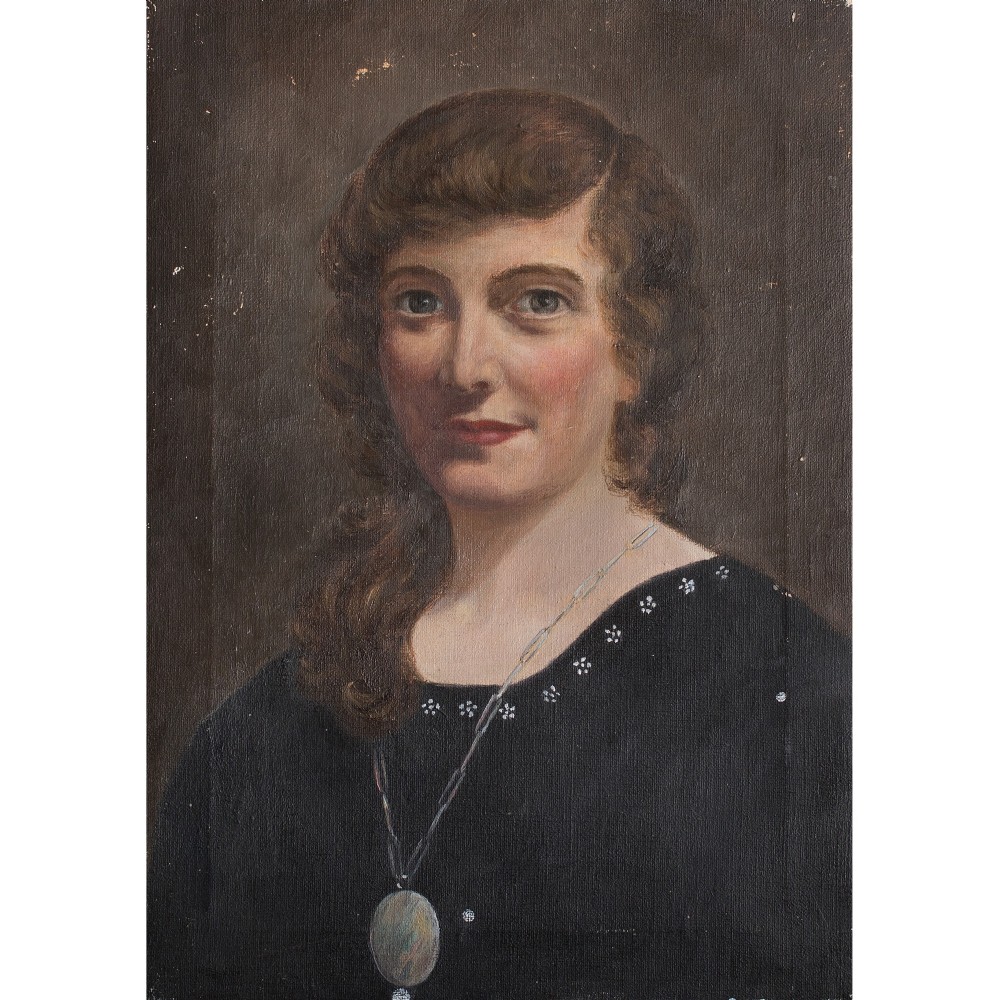 1930s English School Portrait of a Woman With A Pendant